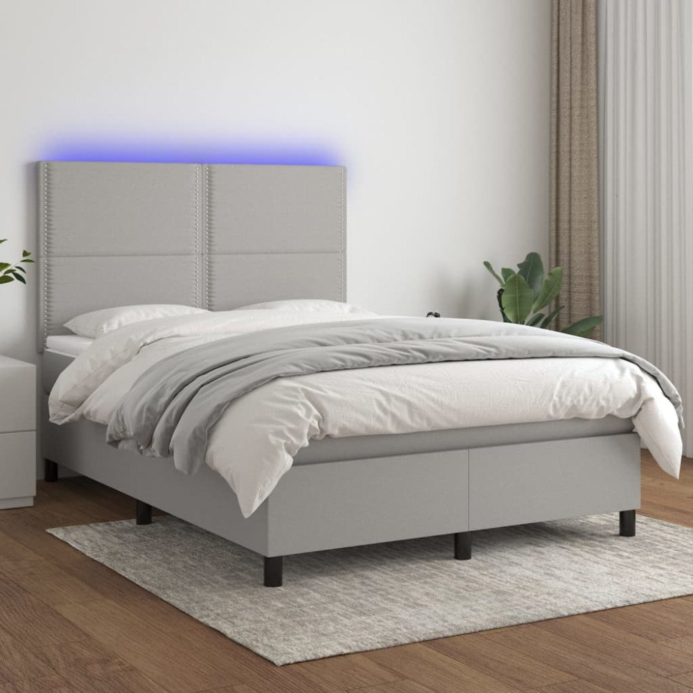 vidaXL Ramsäng med madrass & LED ljusgrå 140x190 cm tyg