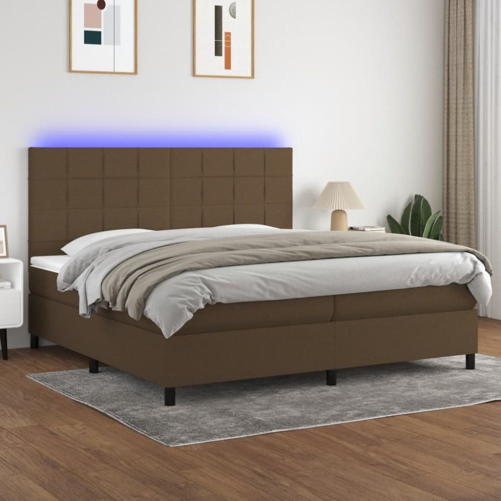 vidaXL Ramsäng med madrass & LED mörkbrun 200x200 cm tyg