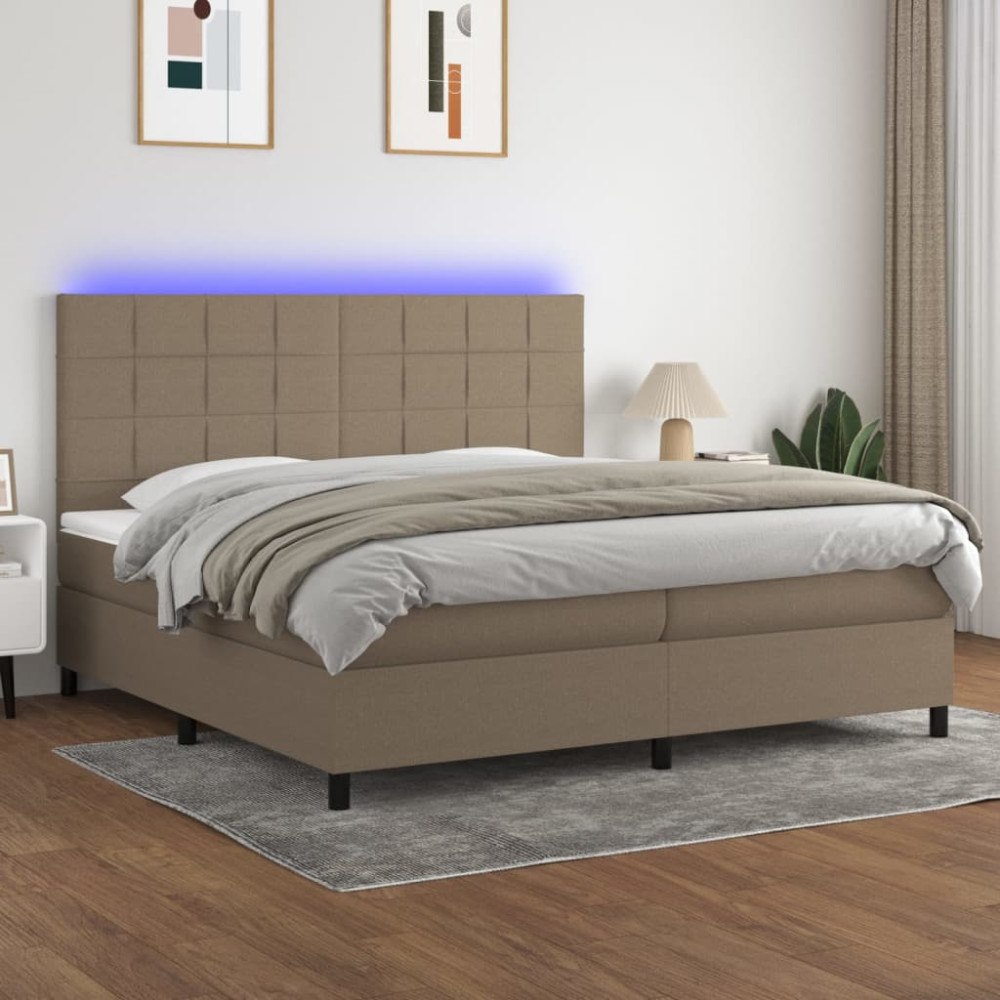 vidaXL Ramsäng med madrass & LED taupe 200x200 cm tyg