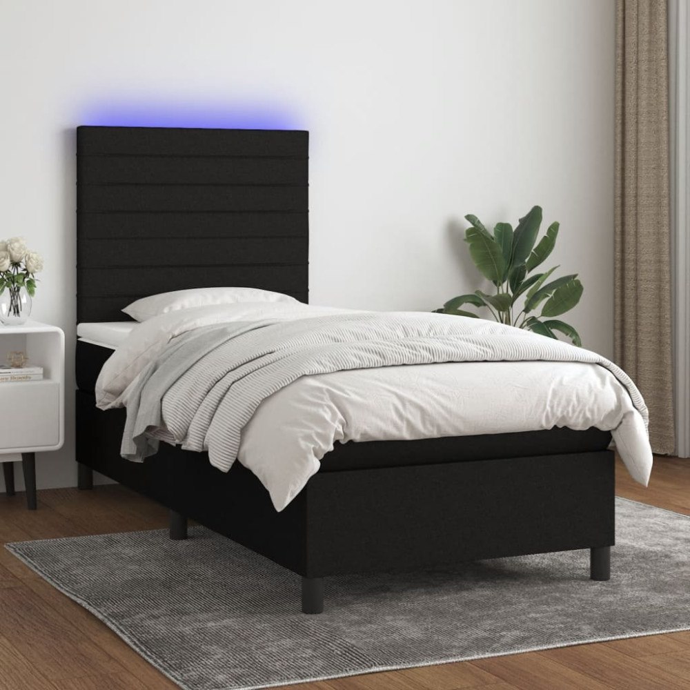 vidaXL Ramsäng med madrass & LED svart 90x200 cm tyg