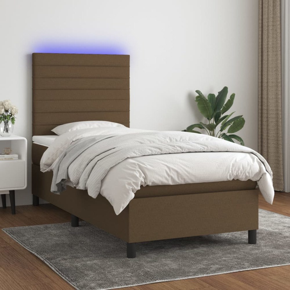 vidaXL Ramsäng med madrass & LED mörkbrun 100x200 cm tyg