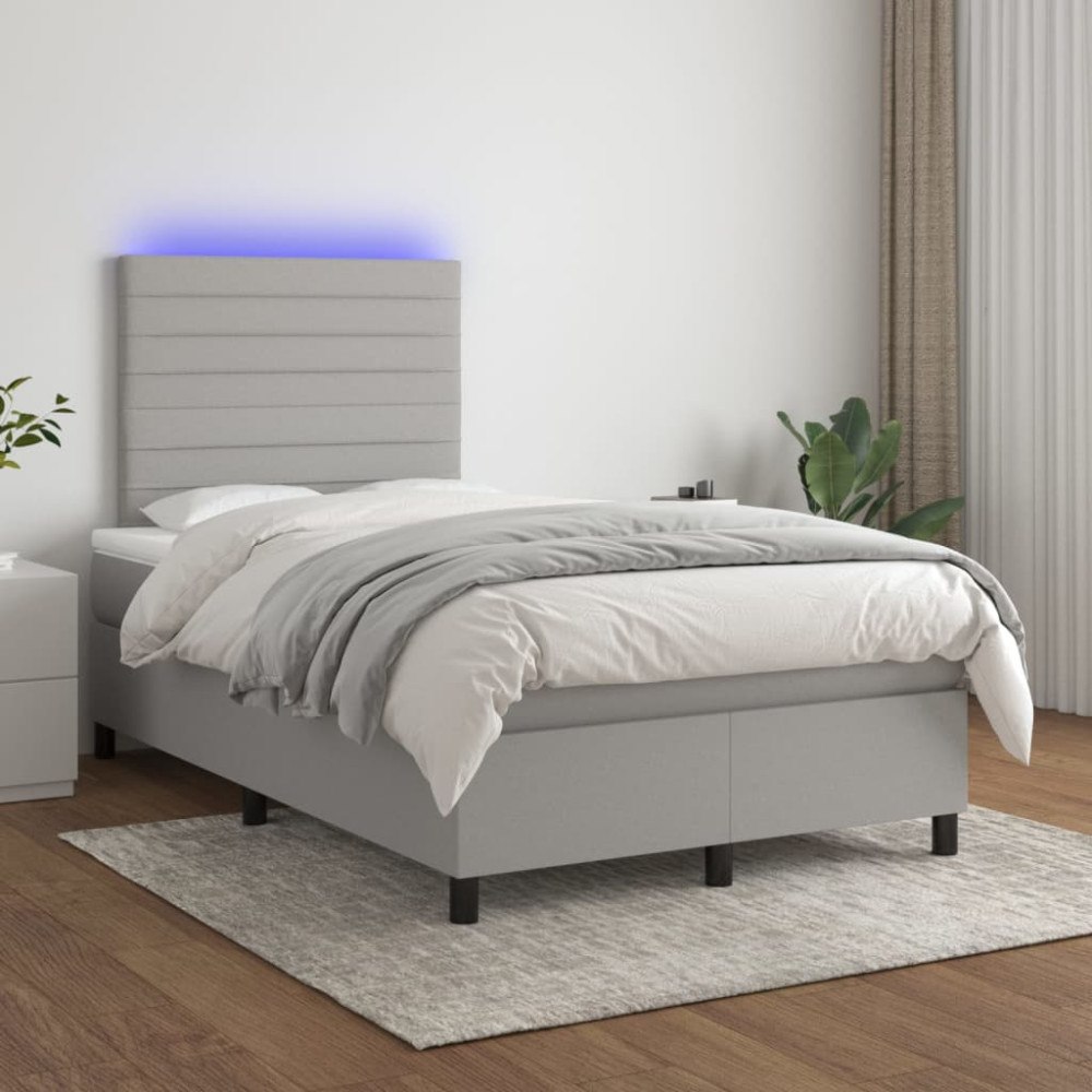 vidaXL Ramsäng med madrass & LED ljusgrå 120x200 cm tyg