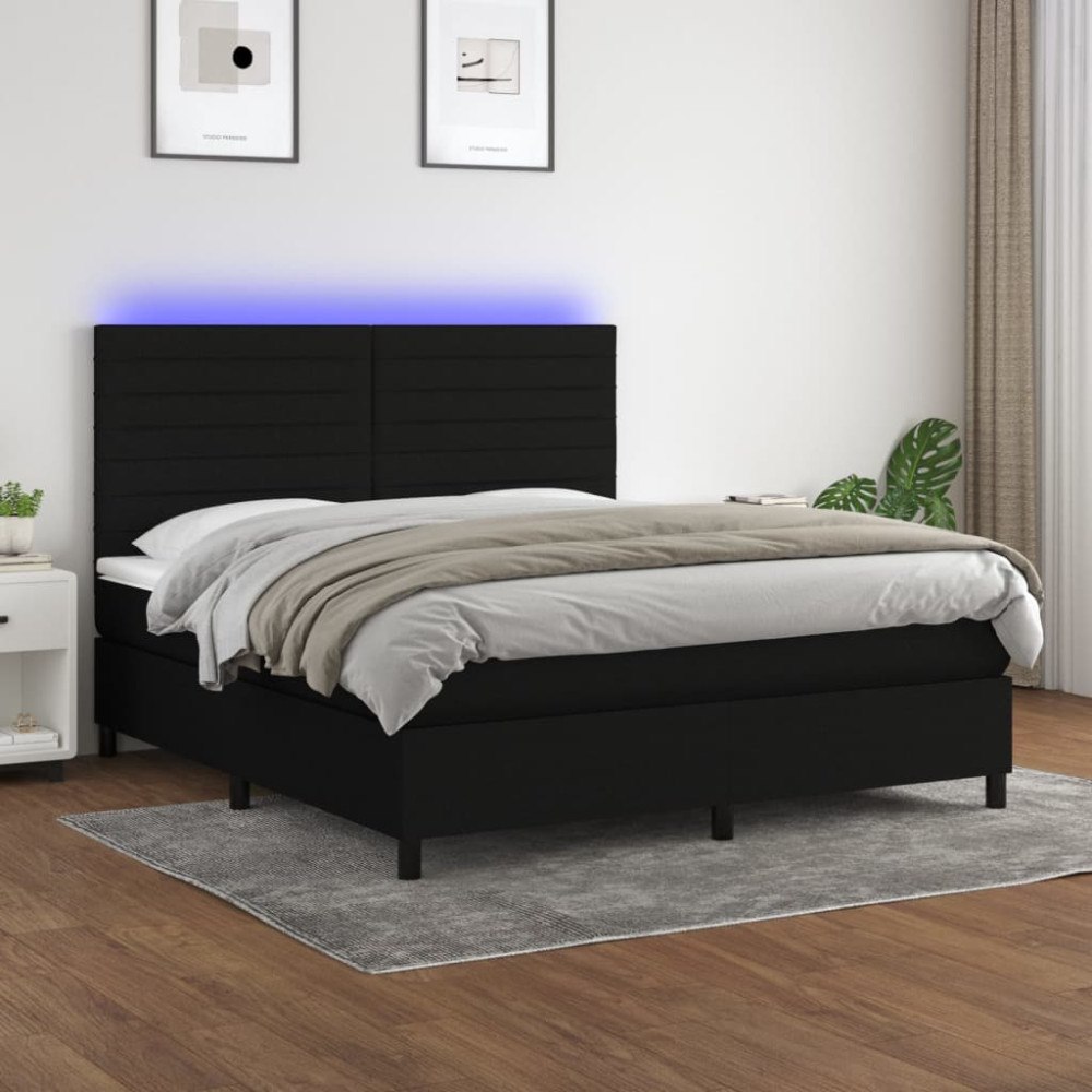 vidaXL Ramsäng med madrass & LED svart 160x200 cm tyg
