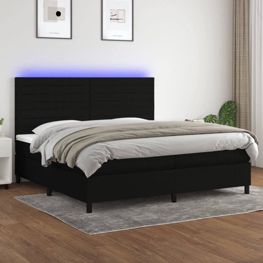 vidaXL Ramsäng med madrass & LED svart 200x200 cm tyg