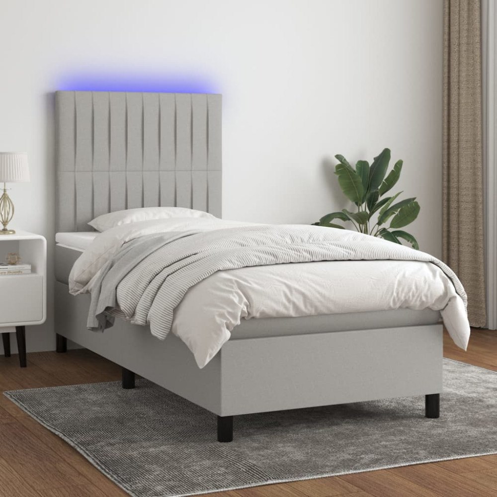 vidaXL Ramsäng med madrass & LED ljusgrå 90x190 cm tyg