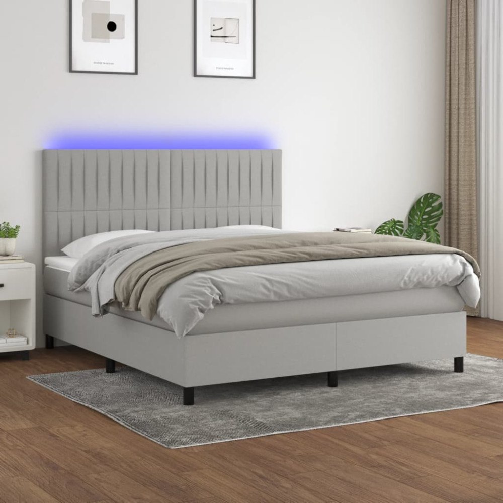 vidaXL Ramsäng med madrass & LED ljusgrå 160x200 cm tyg