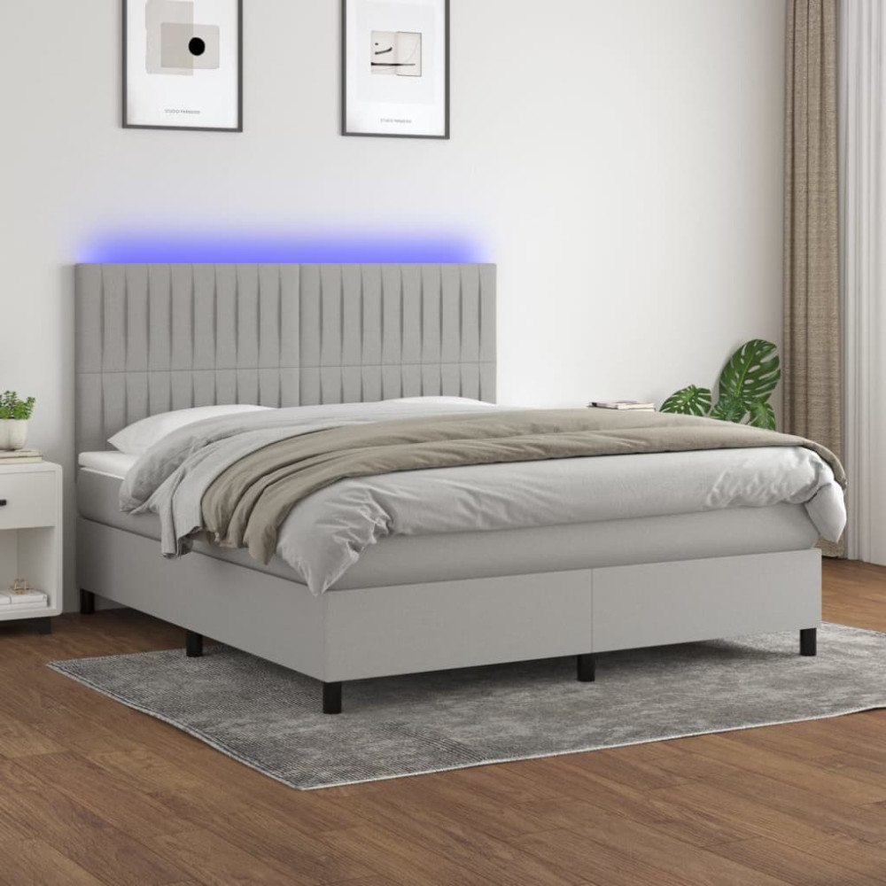 vidaXL Ramsäng med madrass & LED ljusgrå 180x200 cm tyg