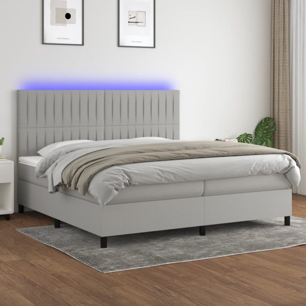 vidaXL Ramsäng med madrass & LED ljusgrå 200x200 cm tyg