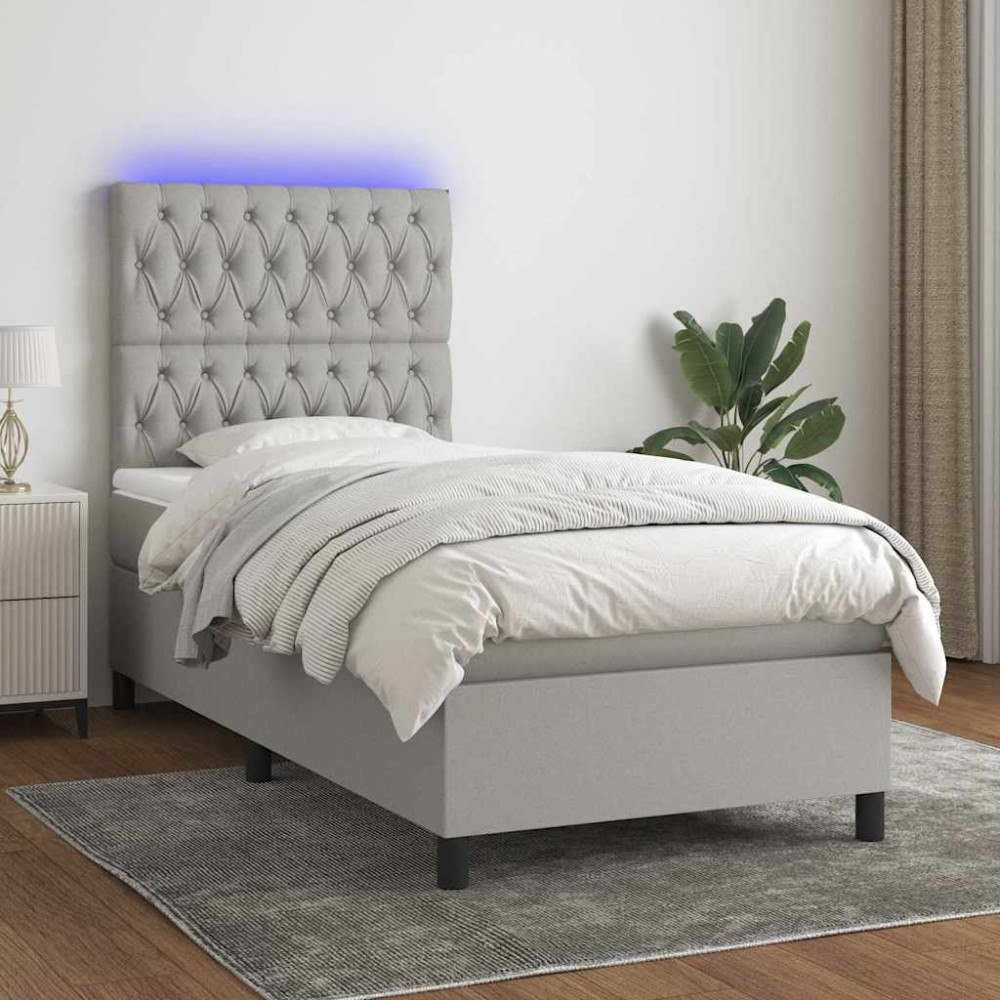 vidaXL Ramsäng med madrass & LED ljusgrå 100x200 cm tyg