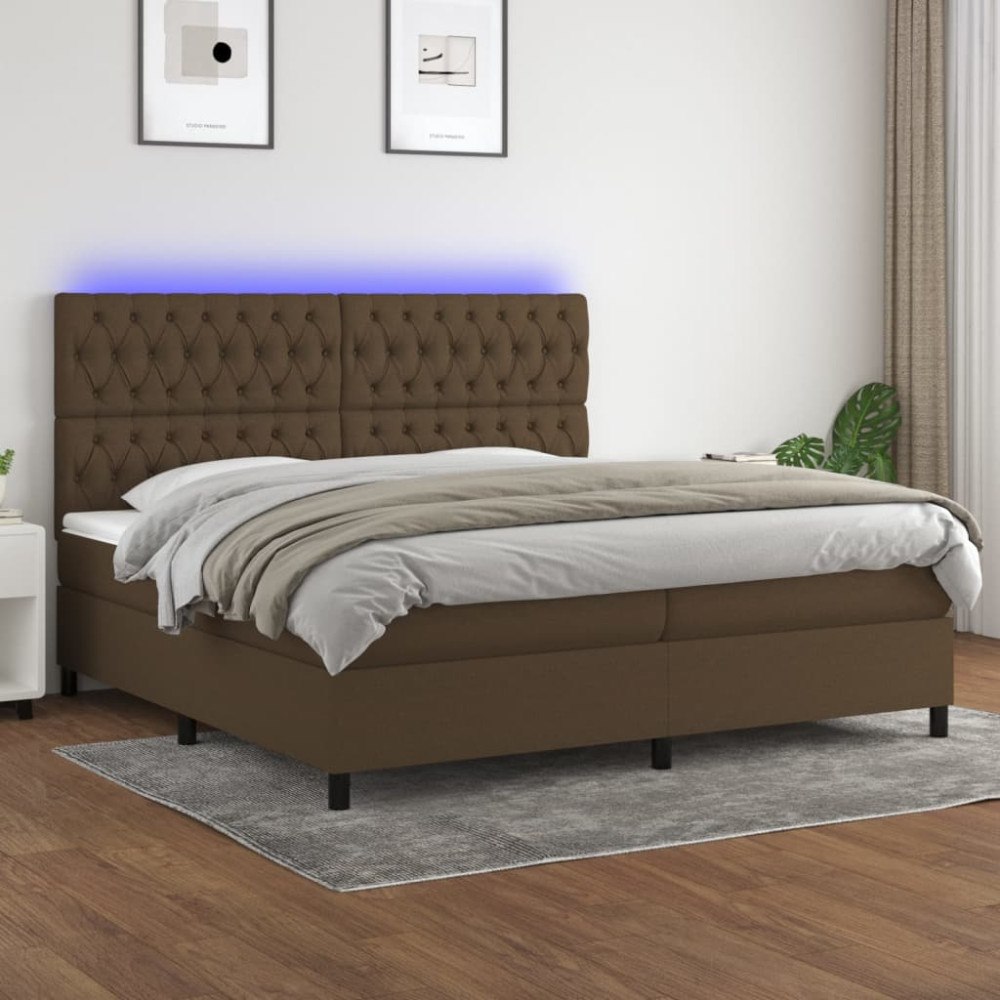 vidaXL Ramsäng med madrass & LED mörkbrun 200x200 cm tyg