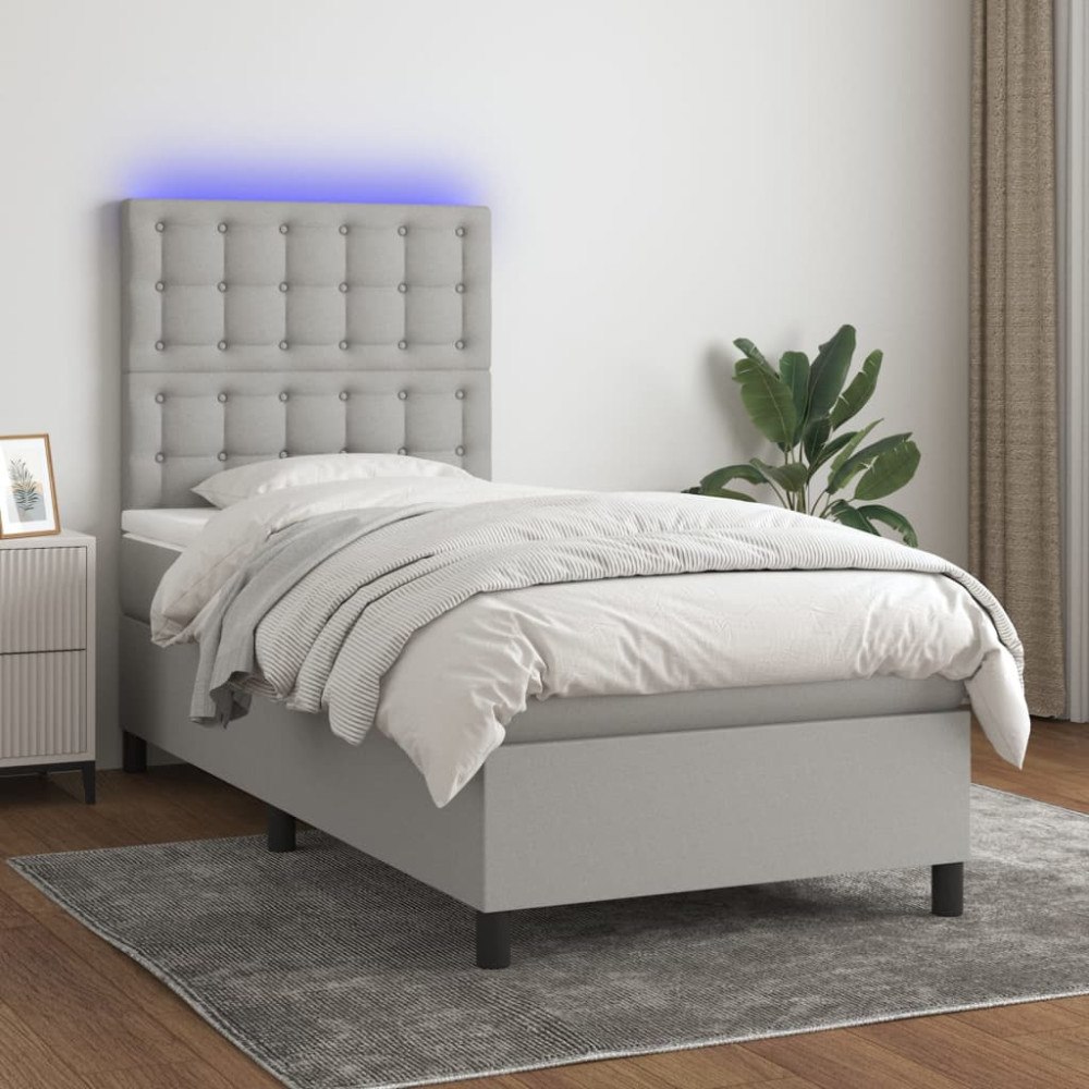 vidaXL Ramsäng med madrass & LED ljusgrå 90x200 cm tyg