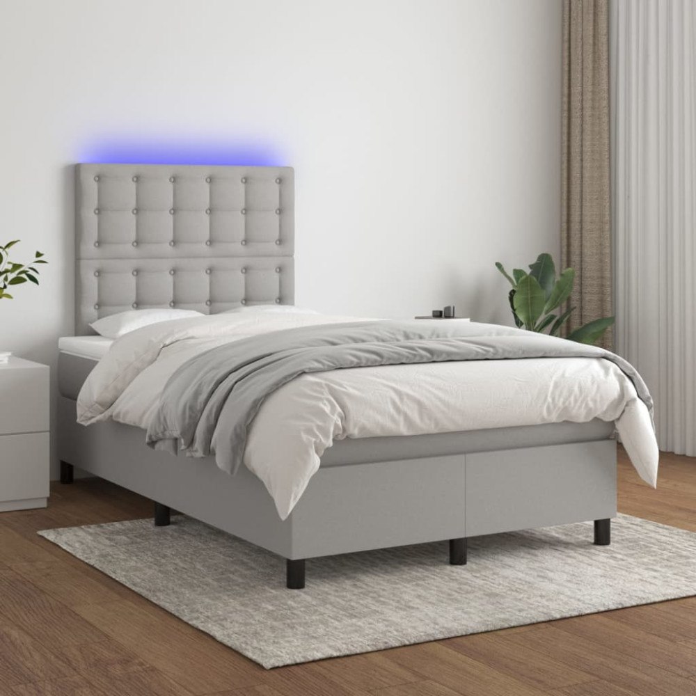 vidaXL Ramsäng med madrass & LED ljusgrå 120x200 cm tyg