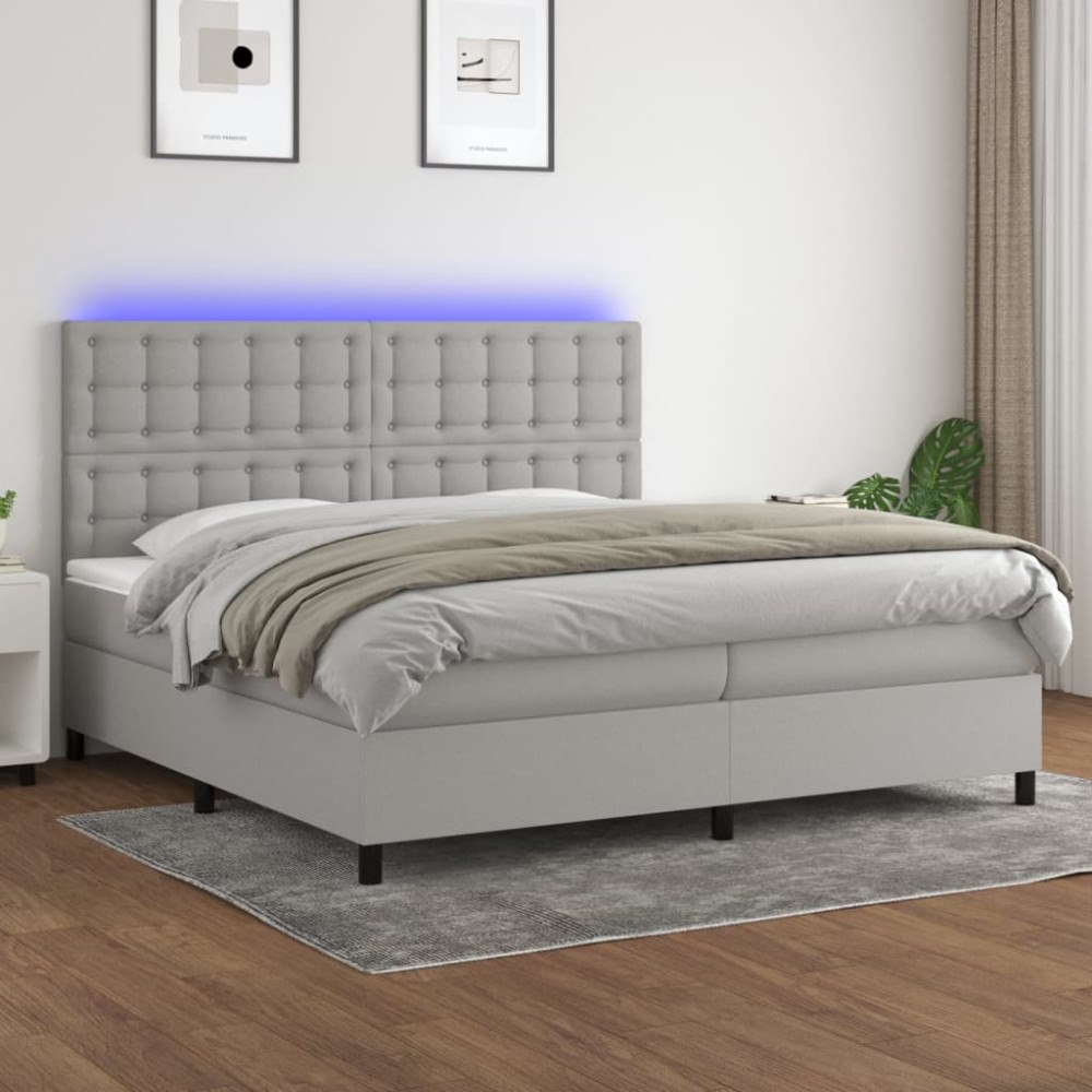 vidaXL Ramsäng med madrass & LED ljusgrå 200x200 cm tyg