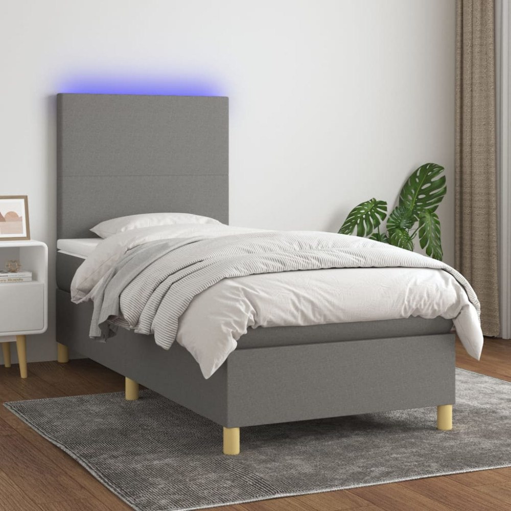 vidaXL Ramsäng med madrass & LED mörkgrå 80x200 cm tyg