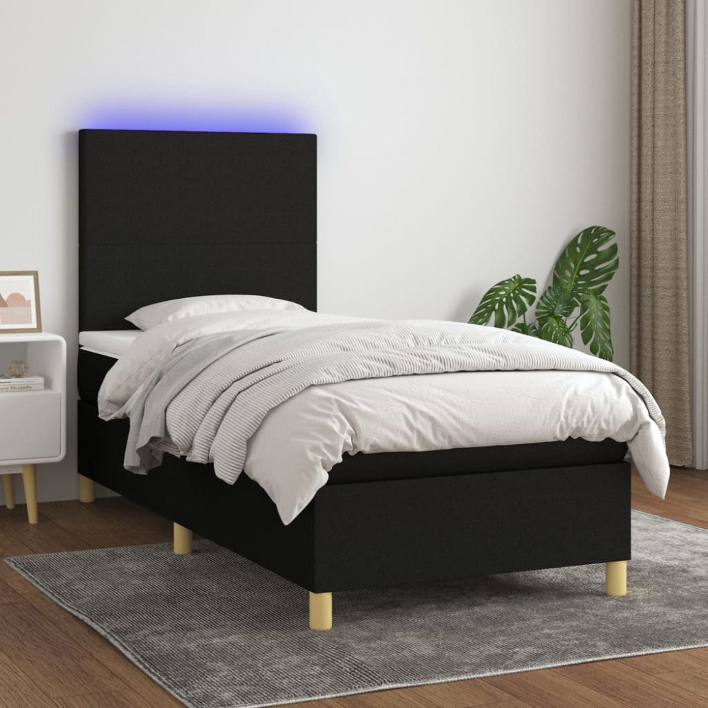 vidaXL Ramsäng med madrass & LED svart 80x200 cm tyg