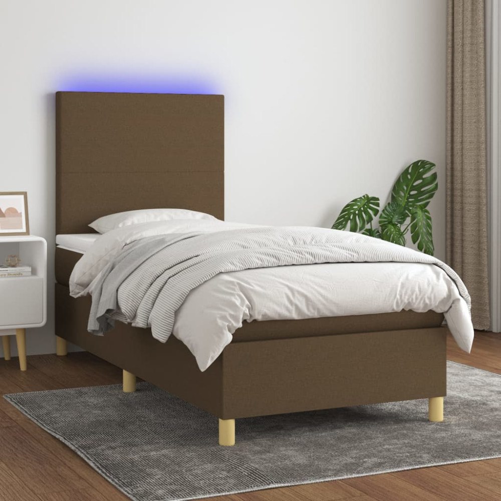 vidaXL Ramsäng med madrass & LED mörkbrun 80x200 cm tyg