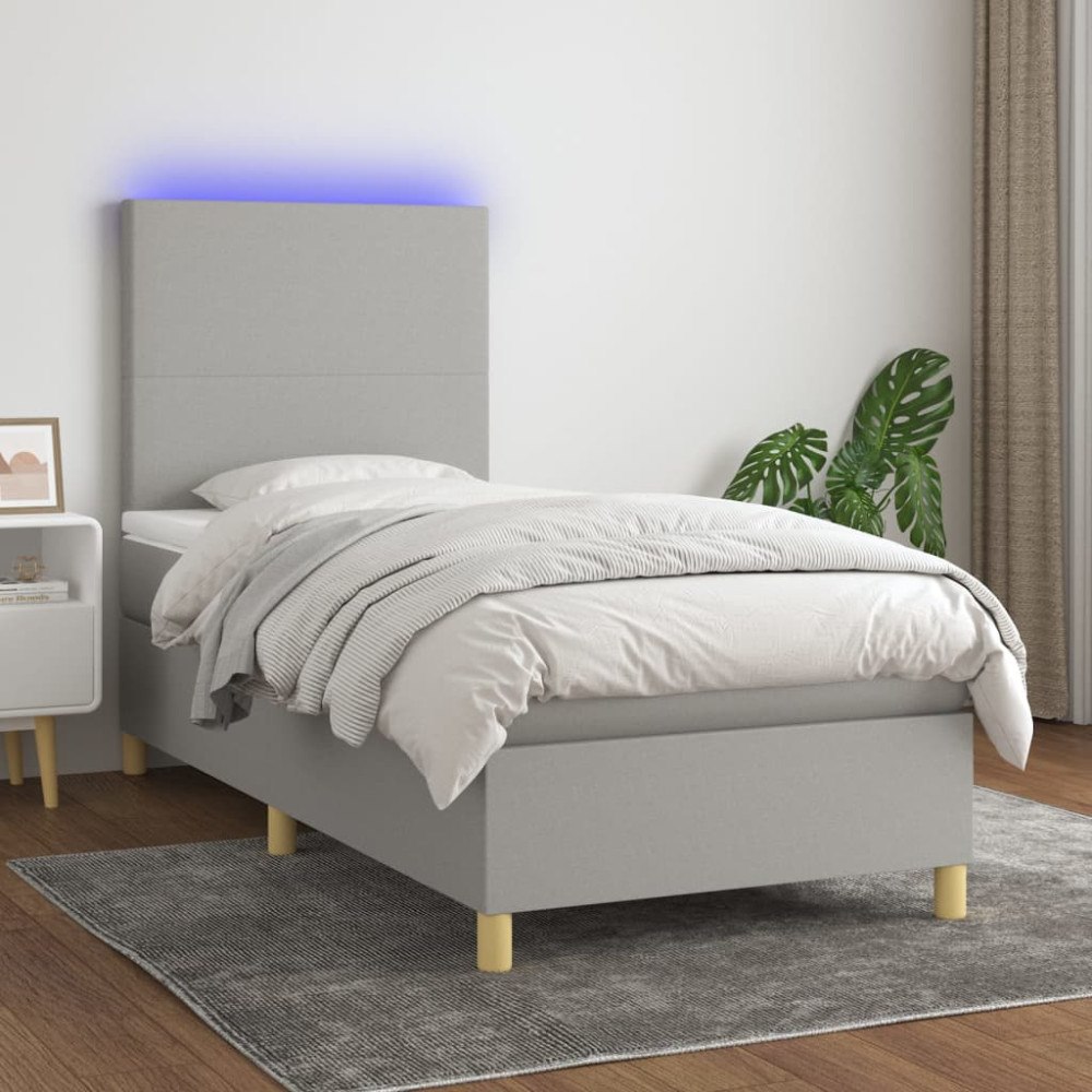 vidaXL Ramsäng med madrass & LED ljusgrå 90x200 cm tyg