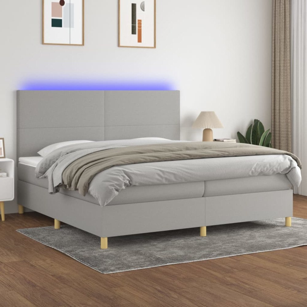 vidaXL Ramsäng med madrass & LED ljusgrå 200x200 cm tyg