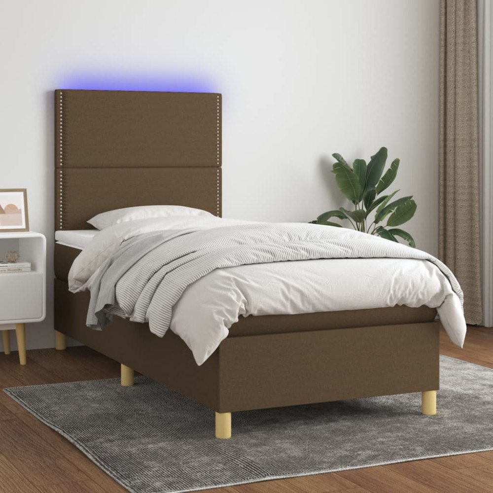 vidaXL Ramsäng med madrass & LED mörkbrun 80x200 cm tyg
