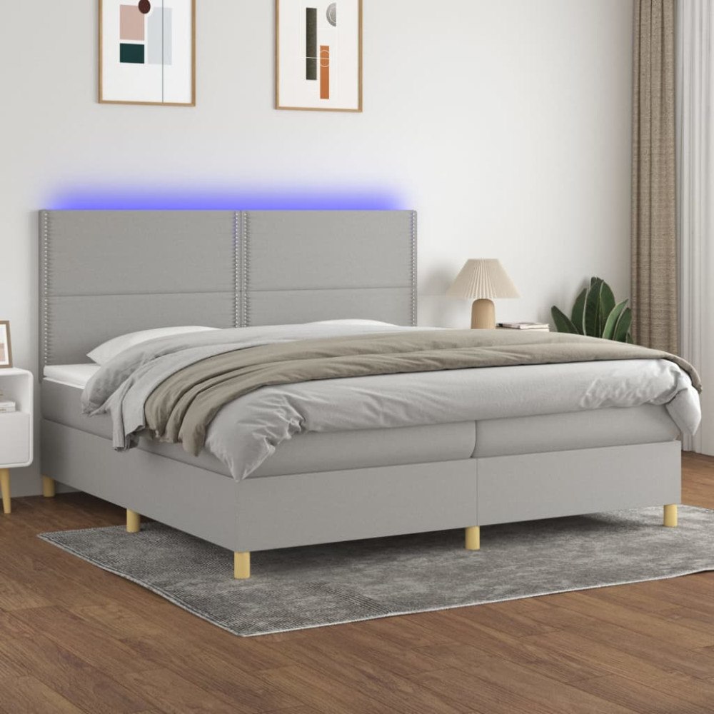 vidaXL Ramsäng med madrass & LED ljusgrå 200x200 cm tyg