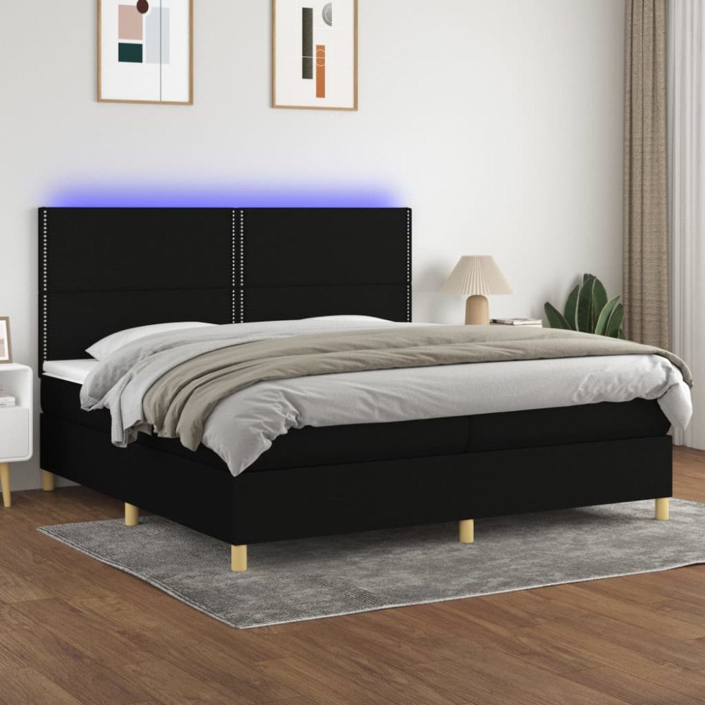 vidaXL Ramsäng med madrass & LED svart 200x200 cm tyg