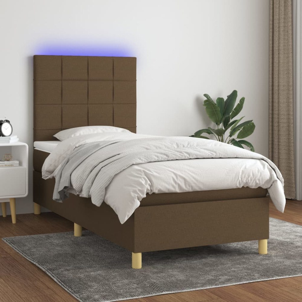 vidaXL Ramsäng med madrass & LED mörkbrun 80x200 cm tyg
