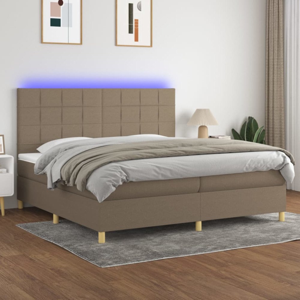 vidaXL Ramsäng med madrass & LED taupe 200x200 cm tyg