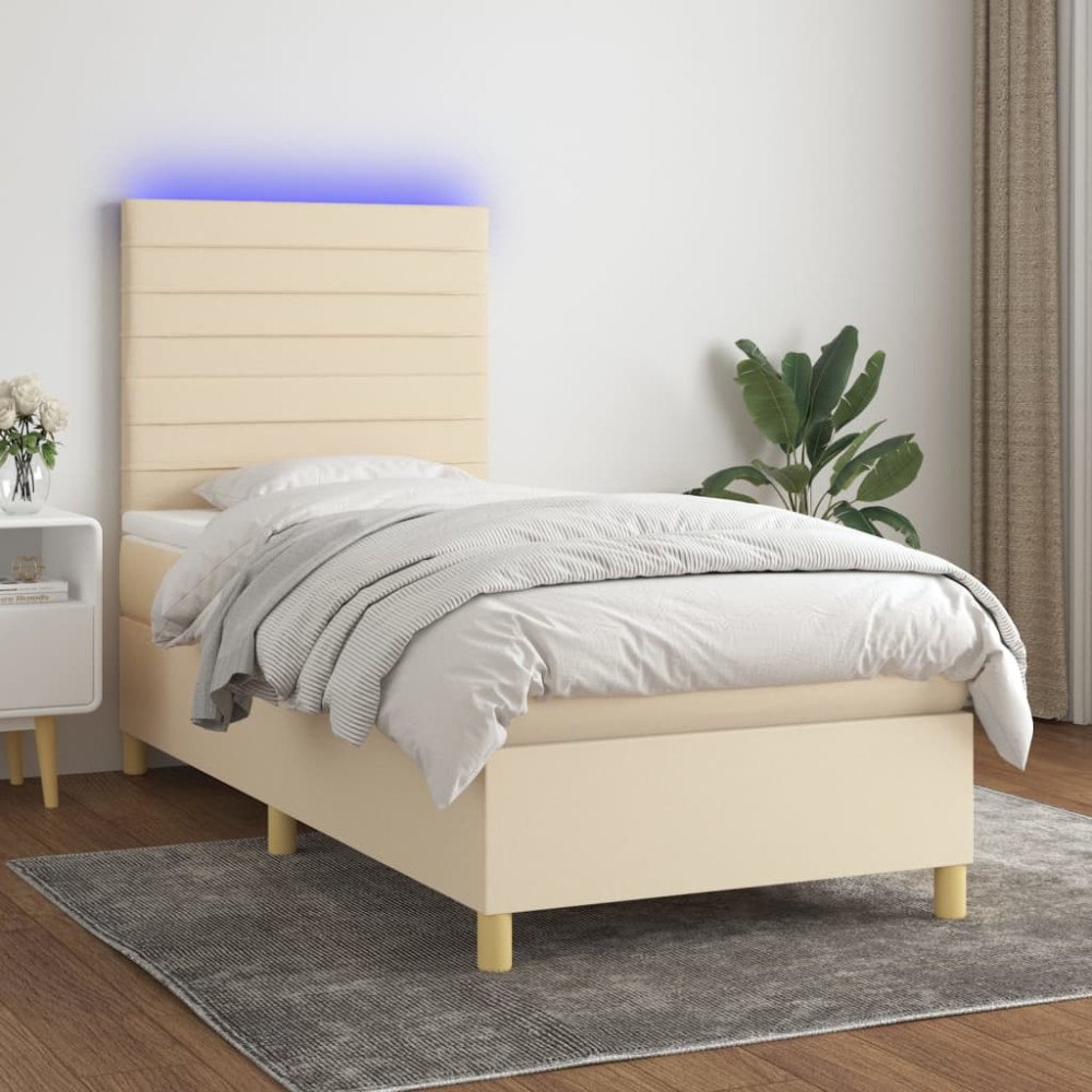 vidaXL Ramsäng med madrass & LED gräddvit 100x200 cm tyg