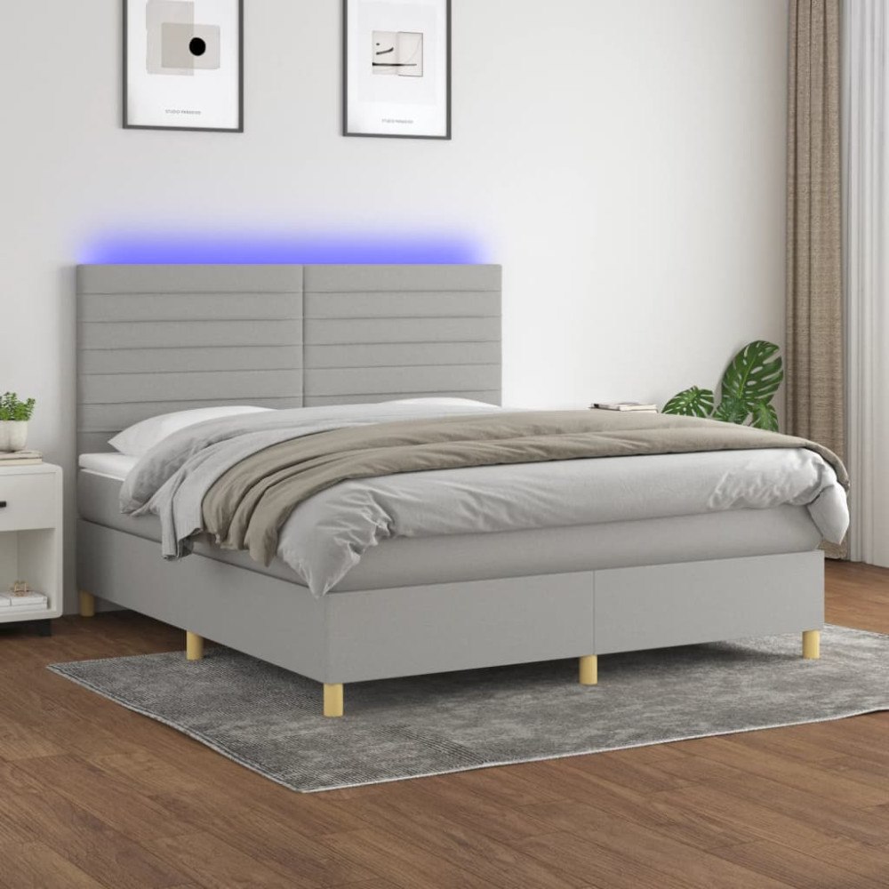 vidaXL Ramsäng med madrass & LED ljusgrå 160x200 cm tyg