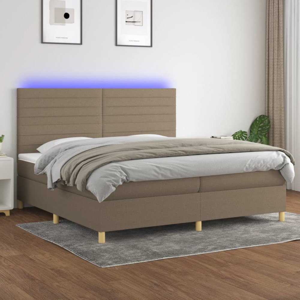 vidaXL Ramsäng med madrass & LED taupe 200x200 cm tyg