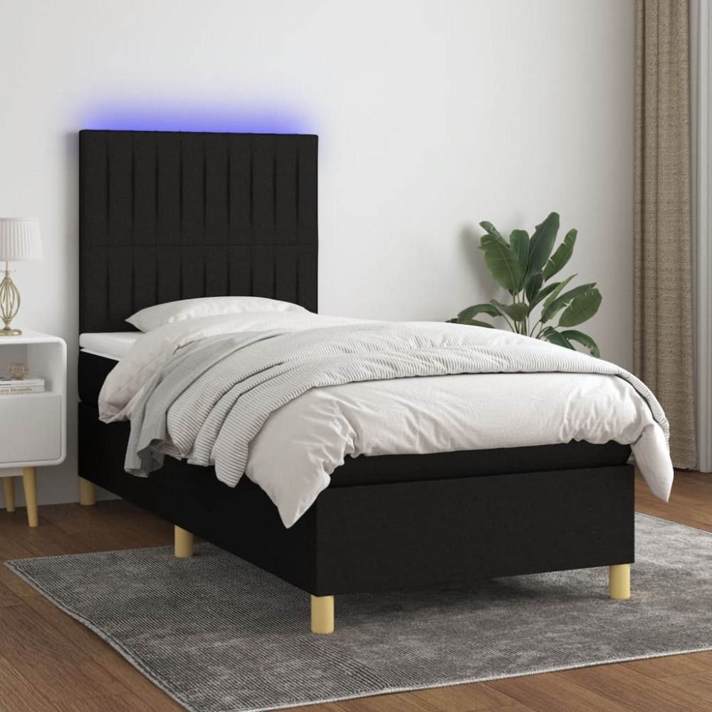 vidaXL Ramsäng med madrass & LED svart 90x190 cm tyg
