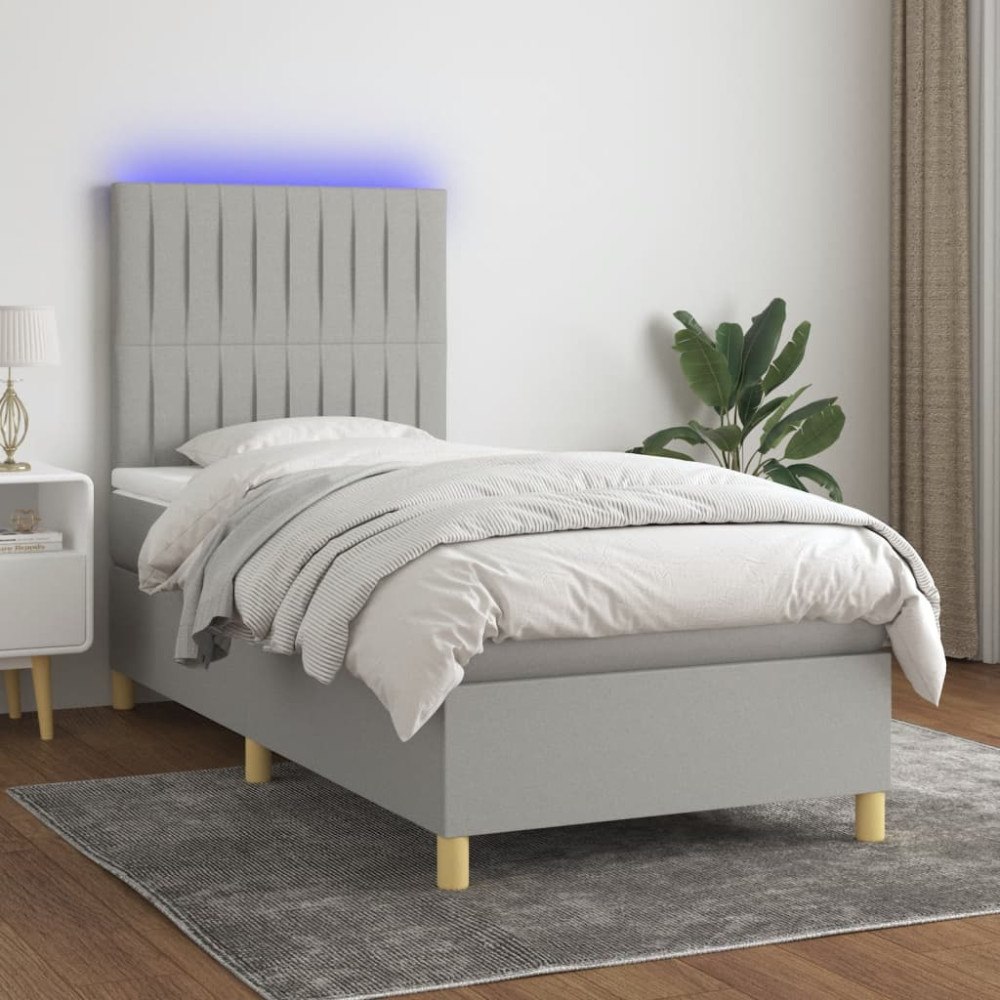 vidaXL Ramsäng med madrass & LED ljusgrå 100x200 cm tyg