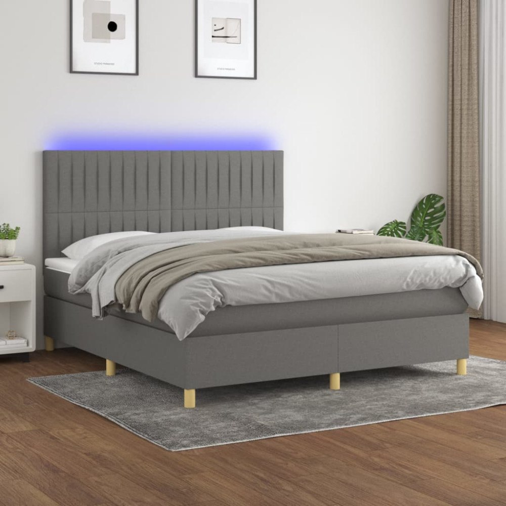 vidaXL Ramsäng med madrass & LED mörkgrå 180x200 cm tyg