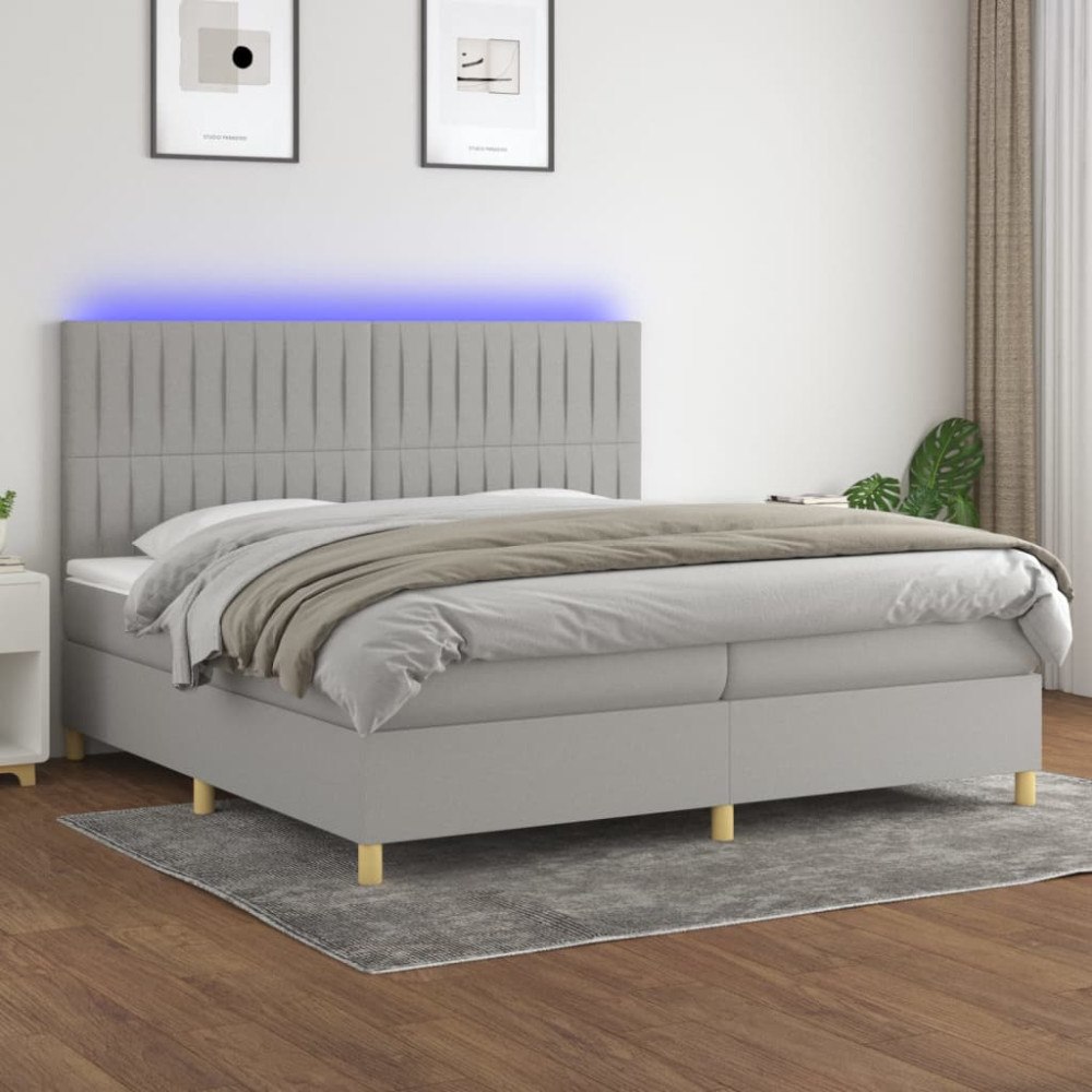 vidaXL Ramsäng med madrass & LED ljusgrå 200x200 cm tyg