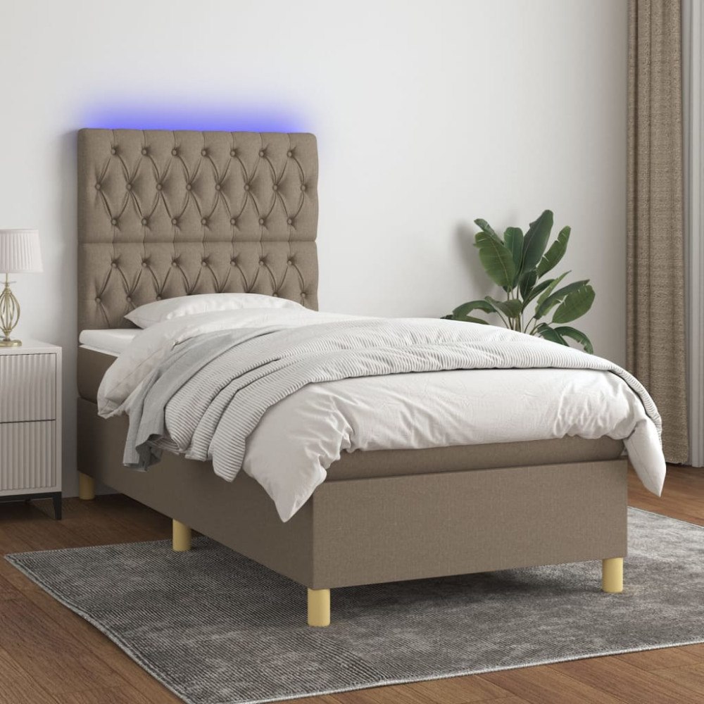 vidaXL Ramsäng med madrass & LED taupe 90x200 cm tyg