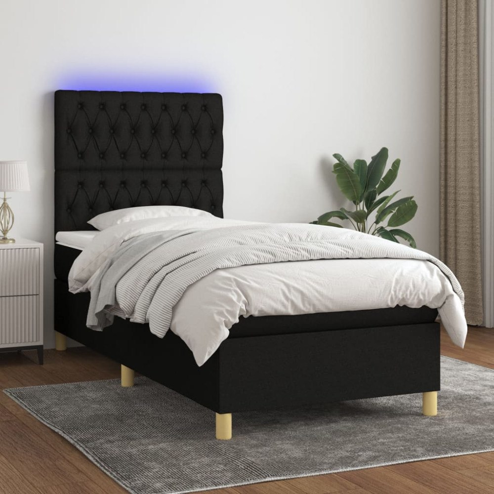 vidaXL Ramsäng med madrass & LED svart 100x200 cm tyg