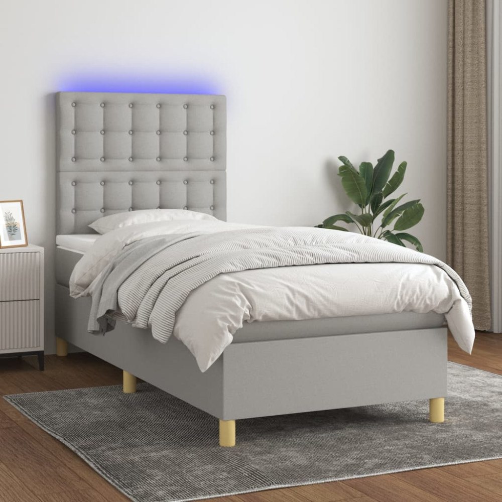vidaXL Ramsäng med madrass & LED ljusgrå 80x200 cm tyg