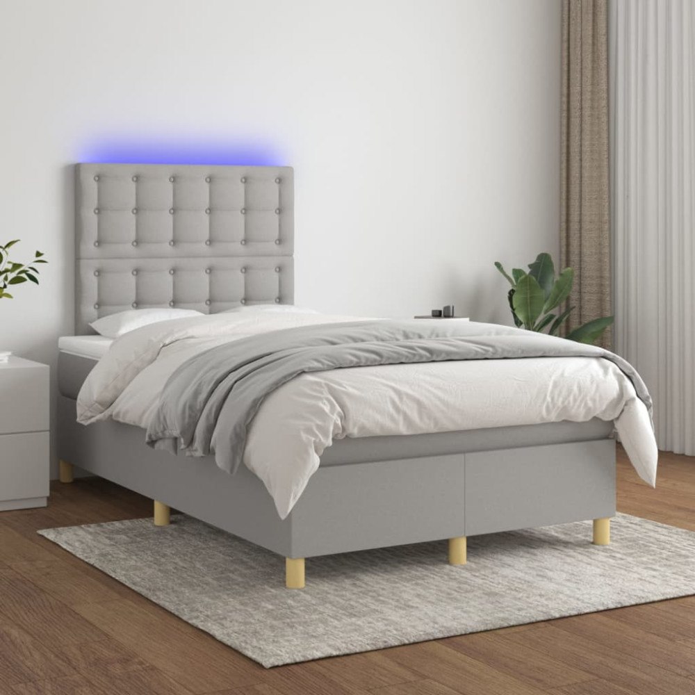 vidaXL Ramsäng med madrass & LED ljusgrå 120x200 cm tyg