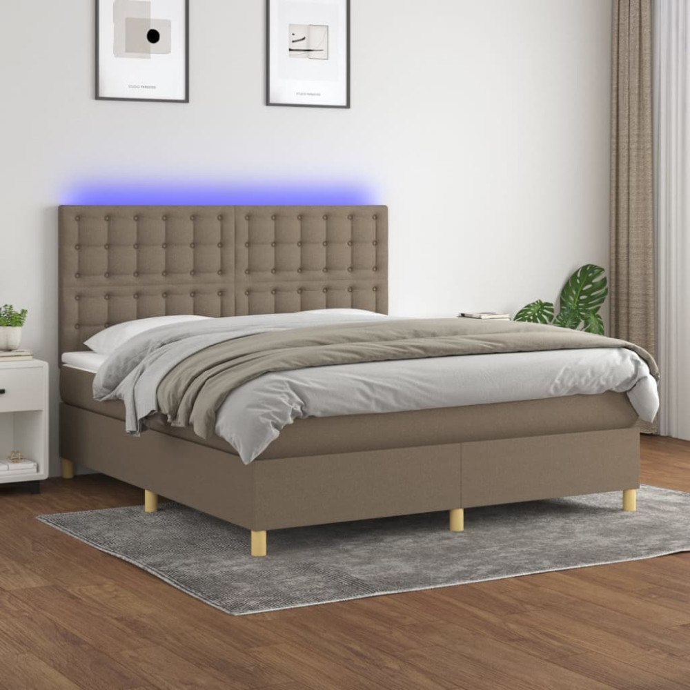 vidaXL Ramsäng med madrass & LED taupe 160x200 cm tyg