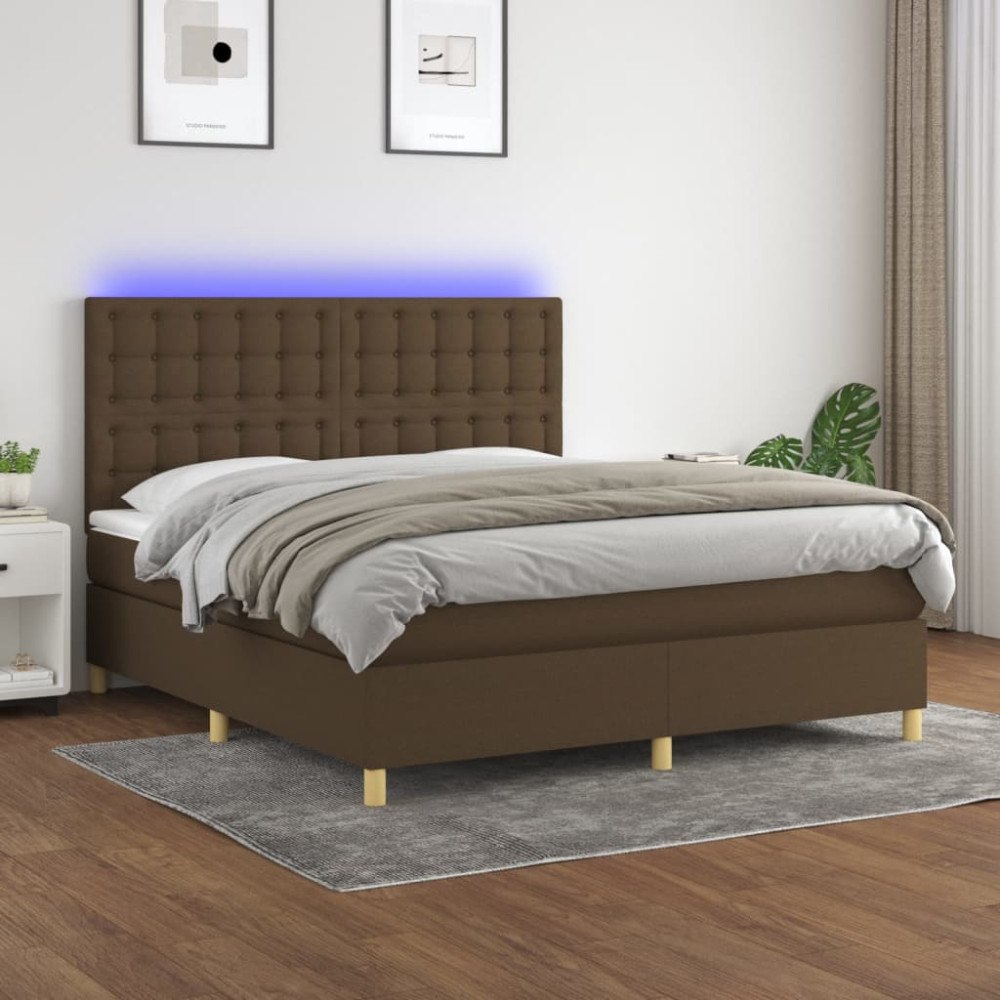 vidaXL Ramsäng med madrass & LED mörkbrun 180x200 cm tyg