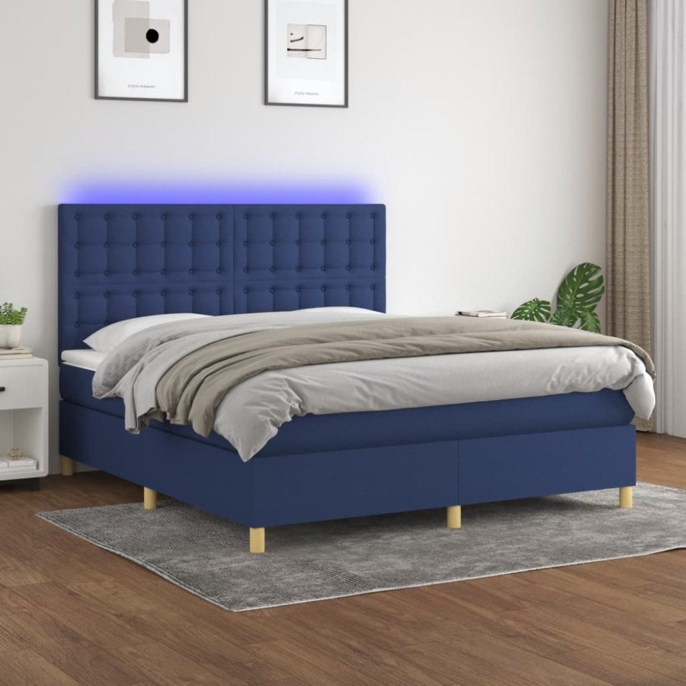 vidaXL Ramsäng med madrass & LED blå 180x200 cm tyg