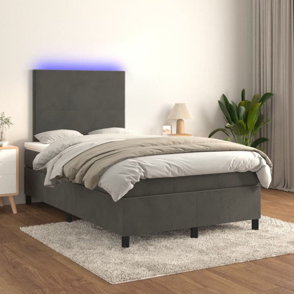 vidaXL Ramsäng med madrass & LED mörkgrå 120x200 cm sammet