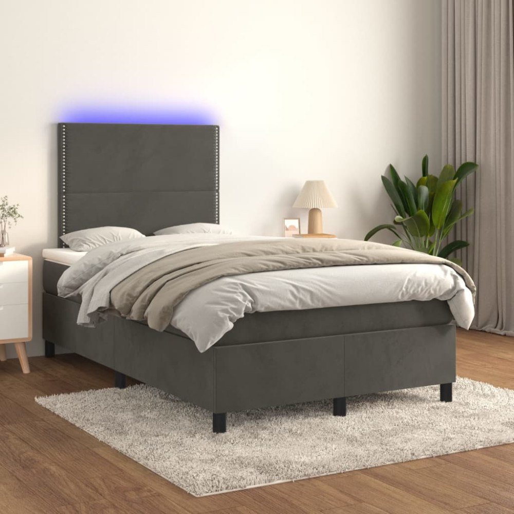 vidaXL Ramsäng med madrass & LED mörkgrå 120x200 cm sammet