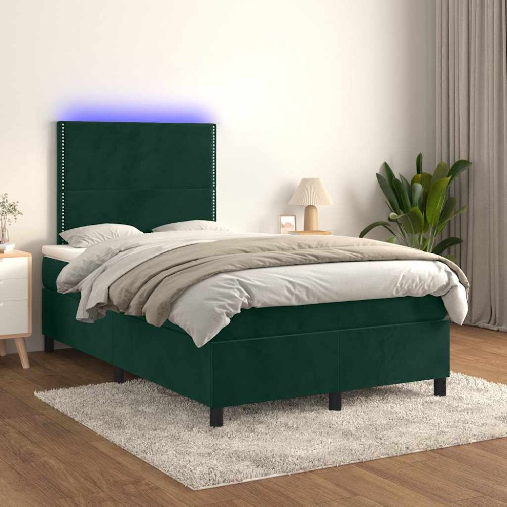 vidaXL Ramsäng med madrass & LED mörkgrön 120x200 cm sammet