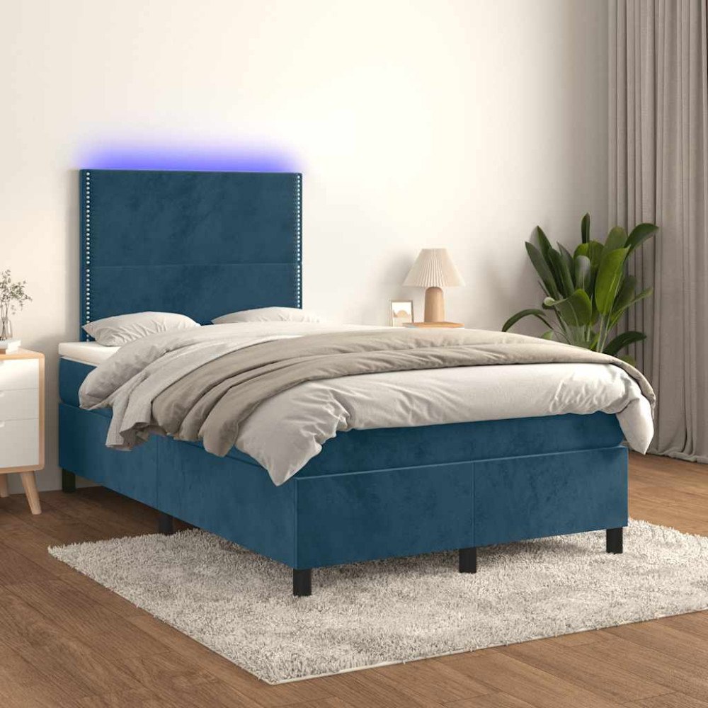 vidaXL Ramsäng med madrass & LED mörkblå 120x200 cm sammet