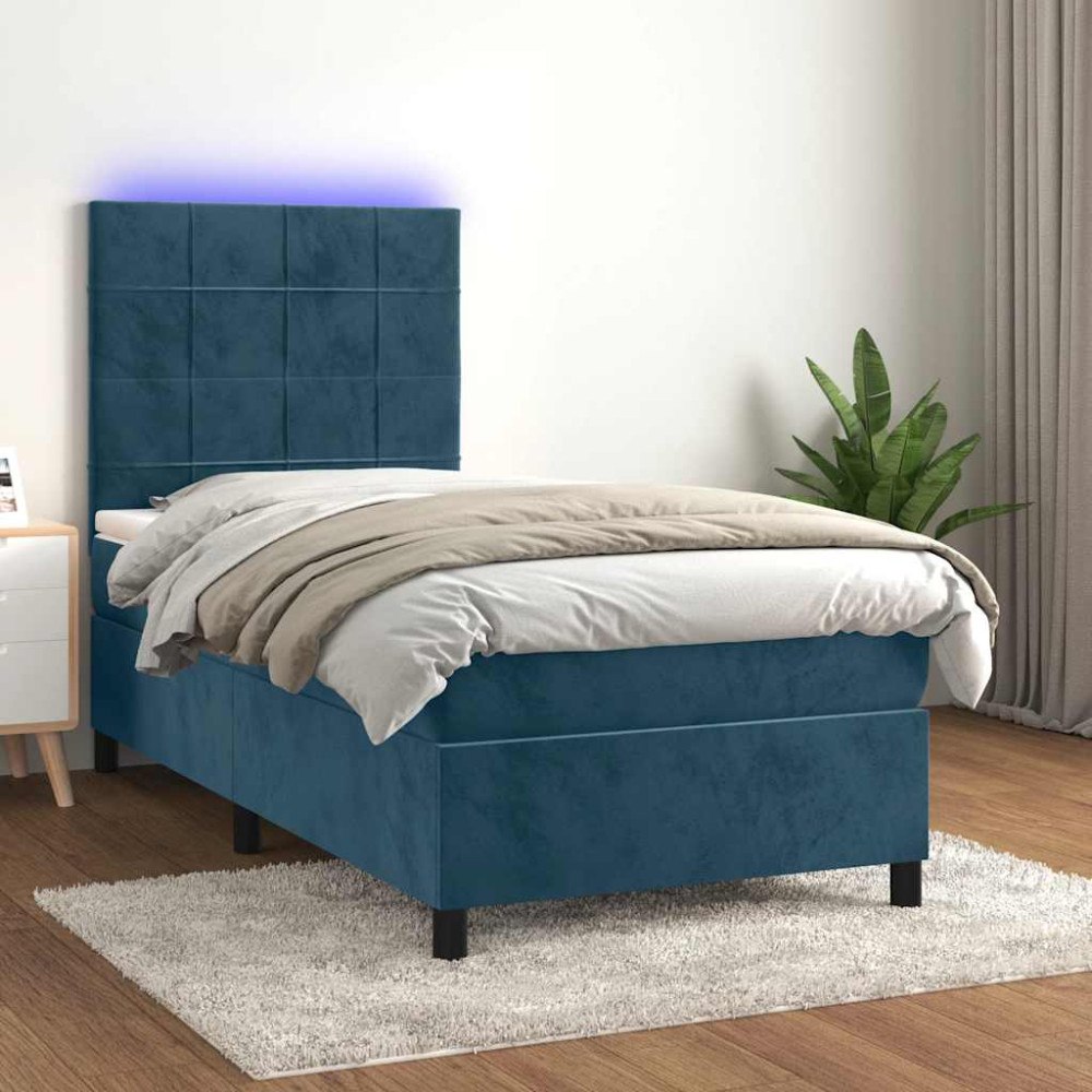 vidaXL Ramsäng med madrass & LED mörkblå 80x200 cm sammet