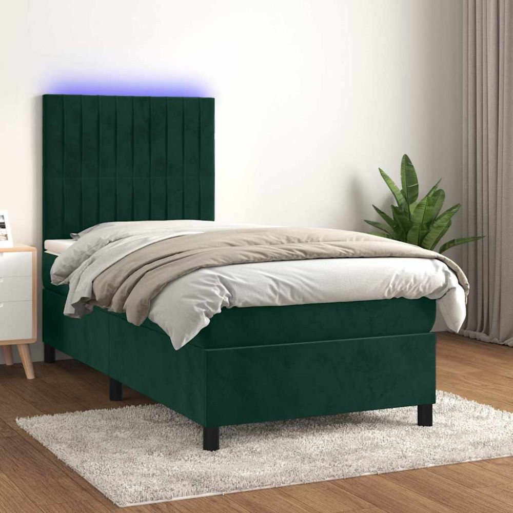 vidaXL Ramsäng med madrass & LED mörkgrön 80x200 cm sammet