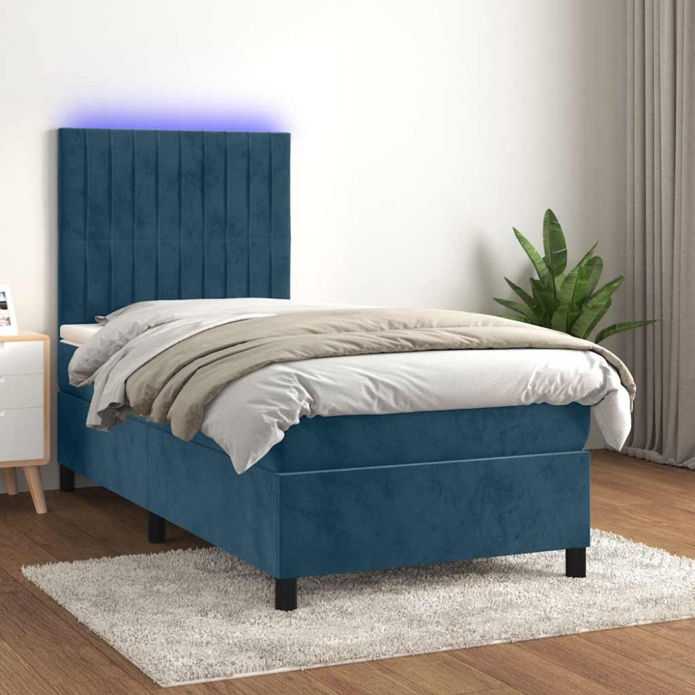 vidaXL Ramsäng med madrass & LED mörkblå 80x200 cm sammet