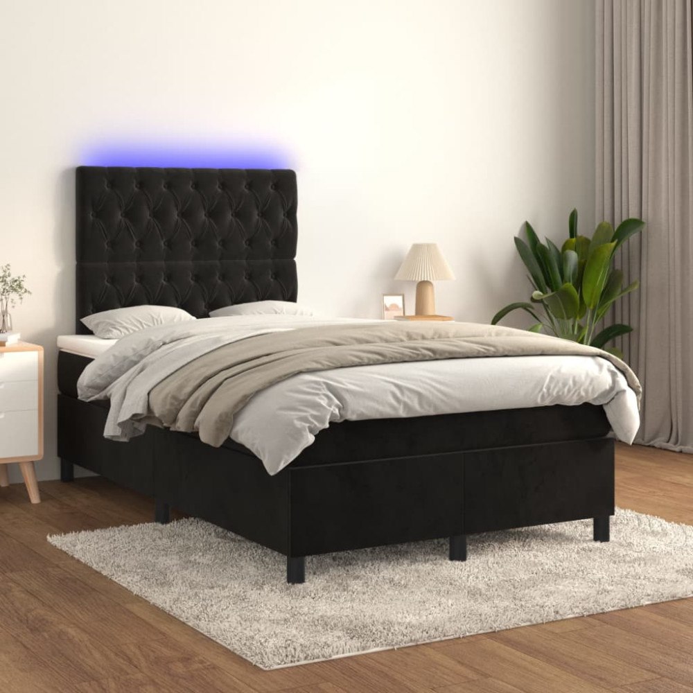 vidaXL Ramsäng med madrass & LED svart 120x200 cm sammet
