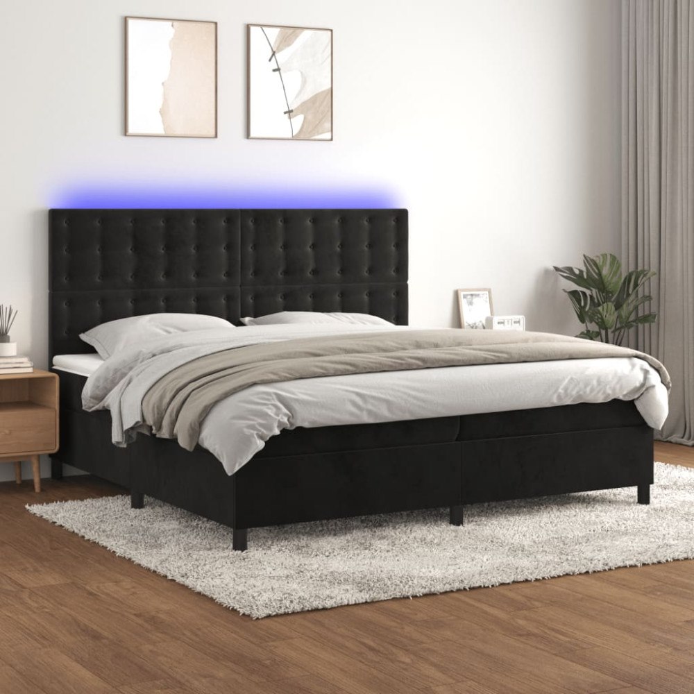 vidaXL Ramsäng med madrass & LED svart 200x200 cm sammet